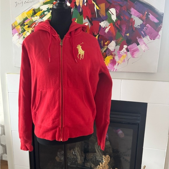 Polo Ralph Lauren Jackets & Blazers - Ralph Lauren Red Hoodie with Gold Logo. Ptp 20” lenght 22,5”